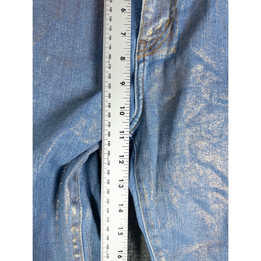 Frame Le Crop Mini Boot Jeans Womens 29 Blue Gold Hologram Metallic Y2K Festival - Picture 6 of 7